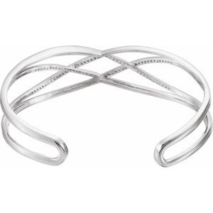 14K White Gold 3/4 CTW Natural Diamond Criss-Cross Cuff 7" Bracelet