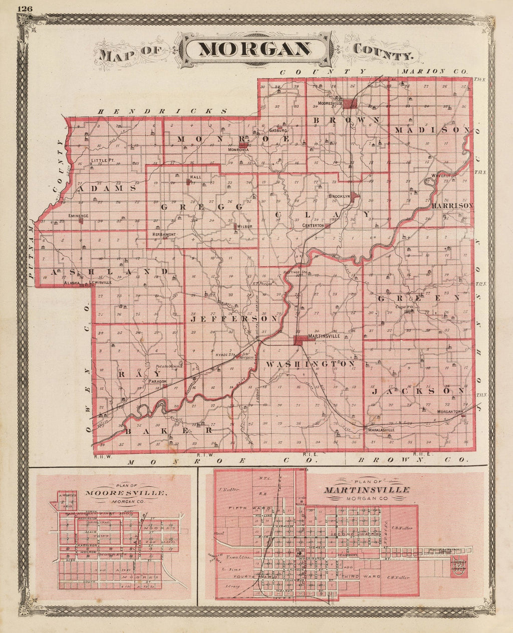 Vintage Map of Morgan County, Indiana 1876
