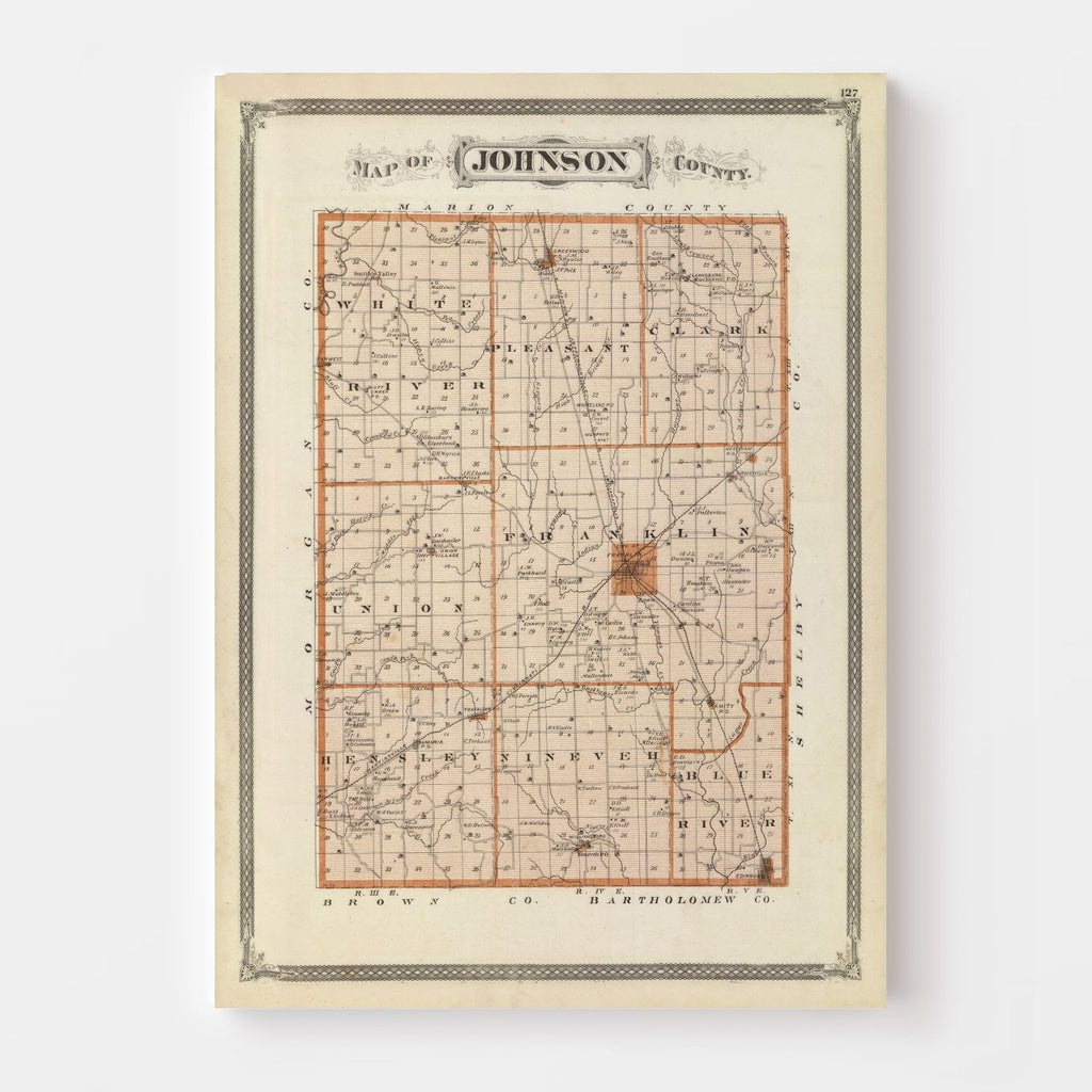 Vintage Map of Johnson County, Indiana 1876