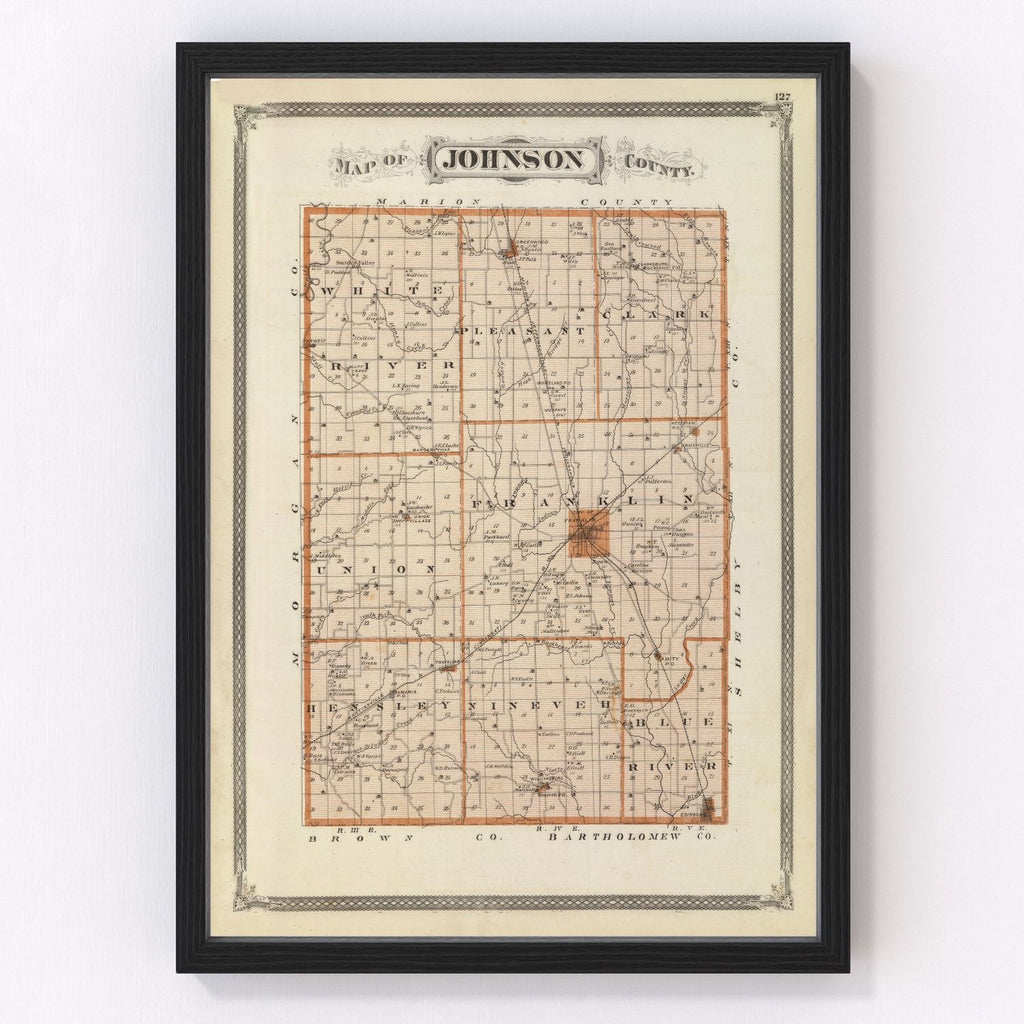 Vintage Map of Johnson County, Indiana 1876