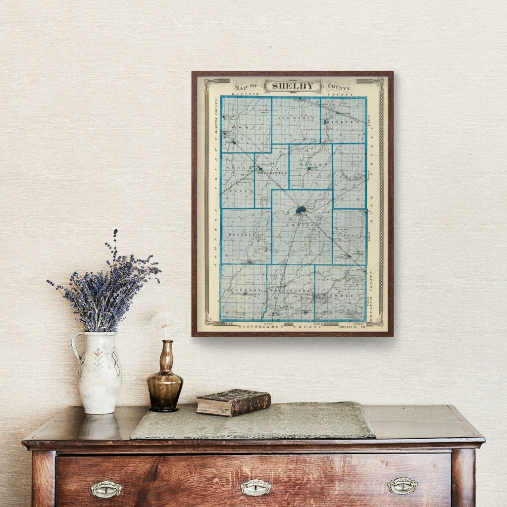 Vintage Map of Shelby County, Indiana 1876