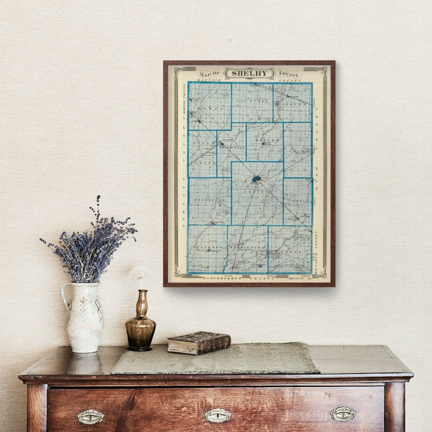 Vintage Map of Shelby County, Indiana 1876