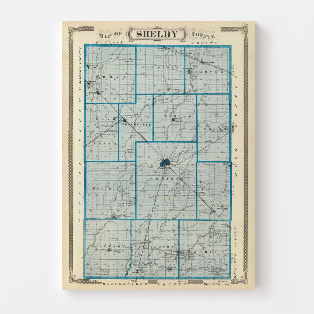 Vintage Map of Shelby County, Indiana 1876