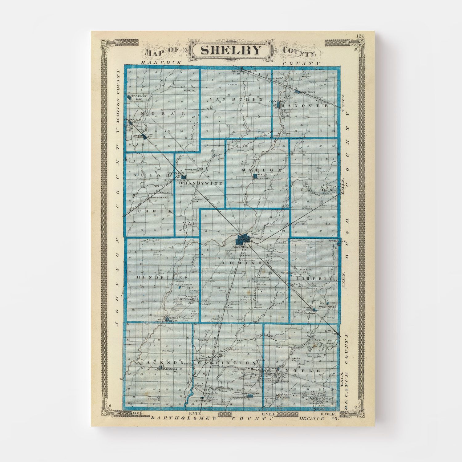 Vintage Map of Shelby County, Indiana 1876