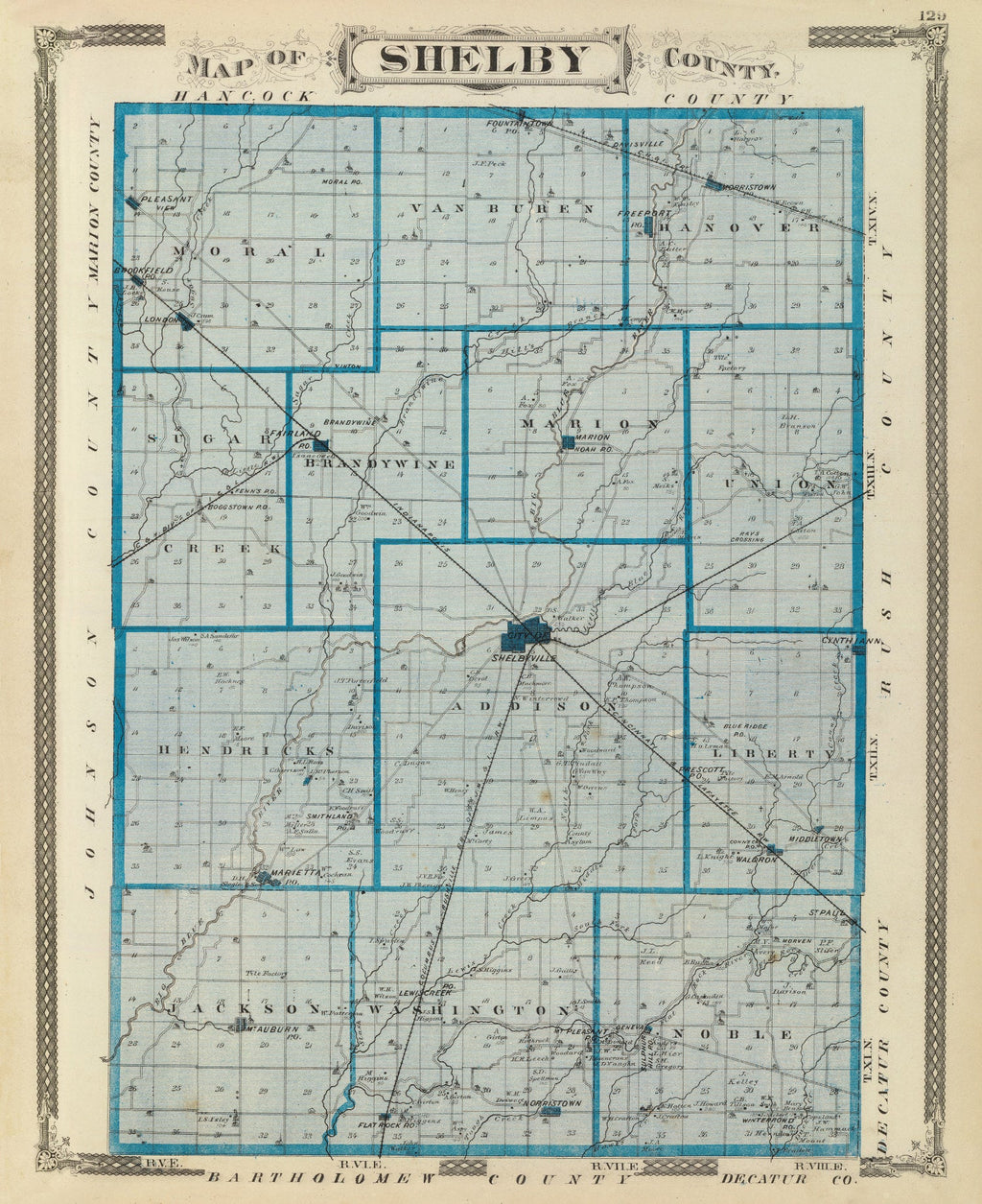 Vintage Map of Shelby County, Indiana 1876