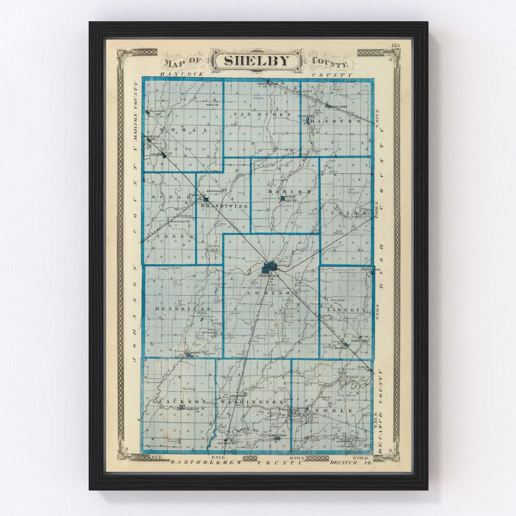 Vintage Map of Shelby County, Indiana 1876