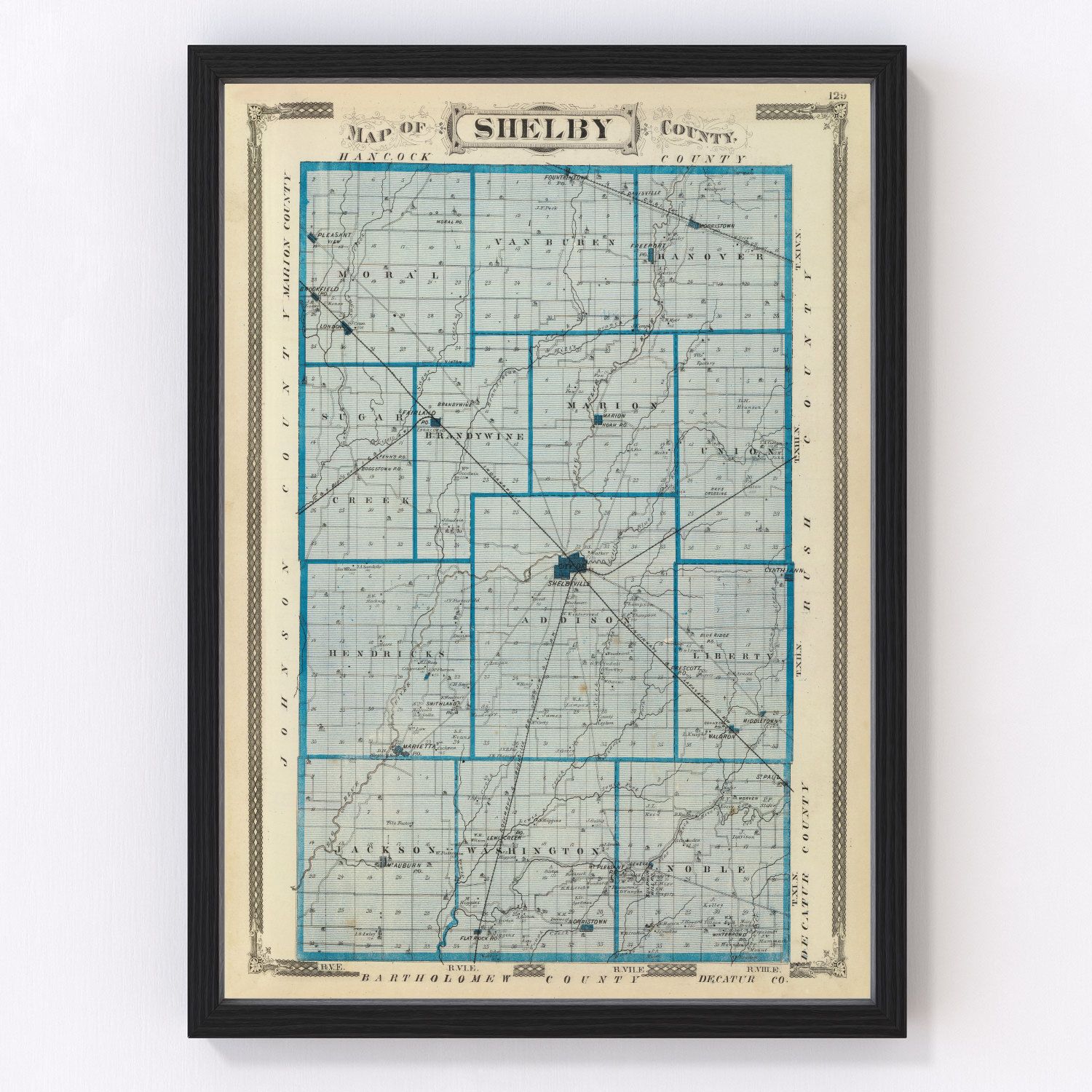 Vintage Map of Shelby County, Indiana 1876