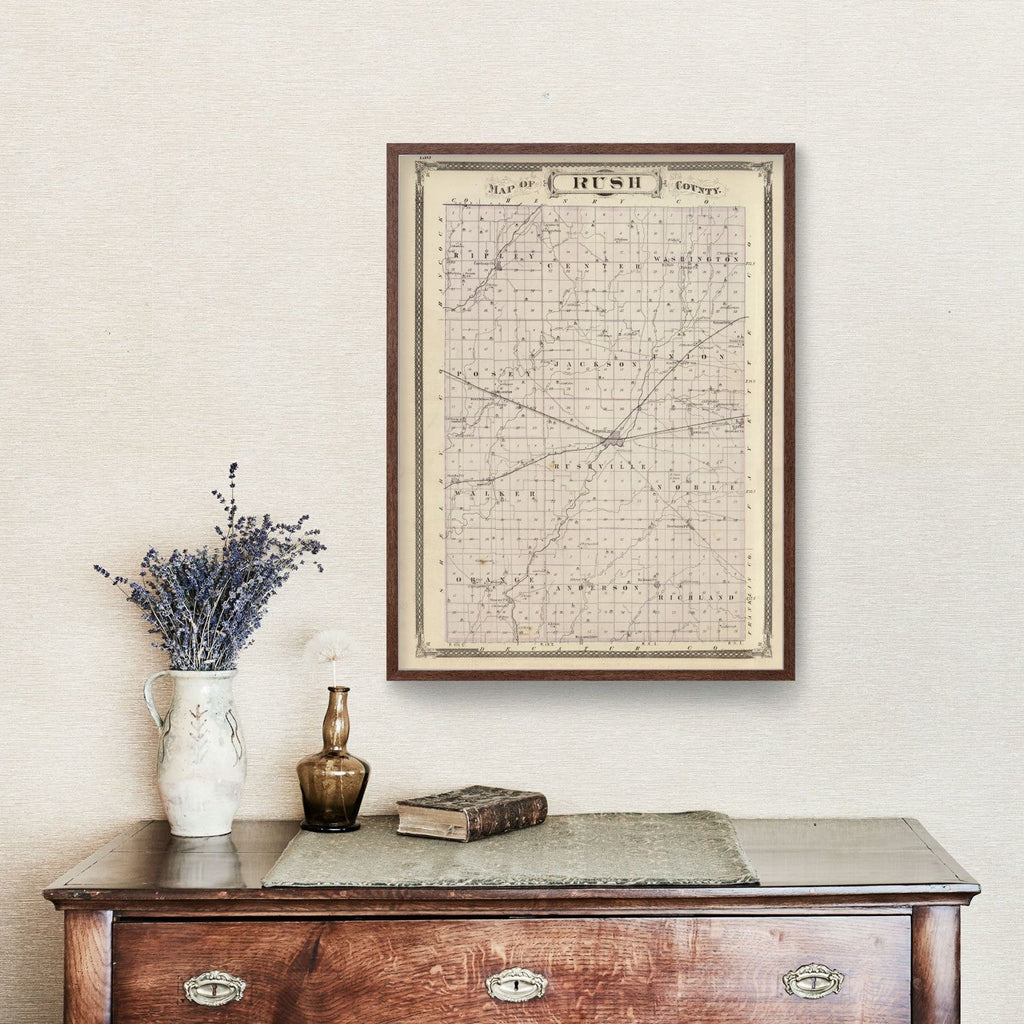 Vintage Map of Rush County, Indiana 1876