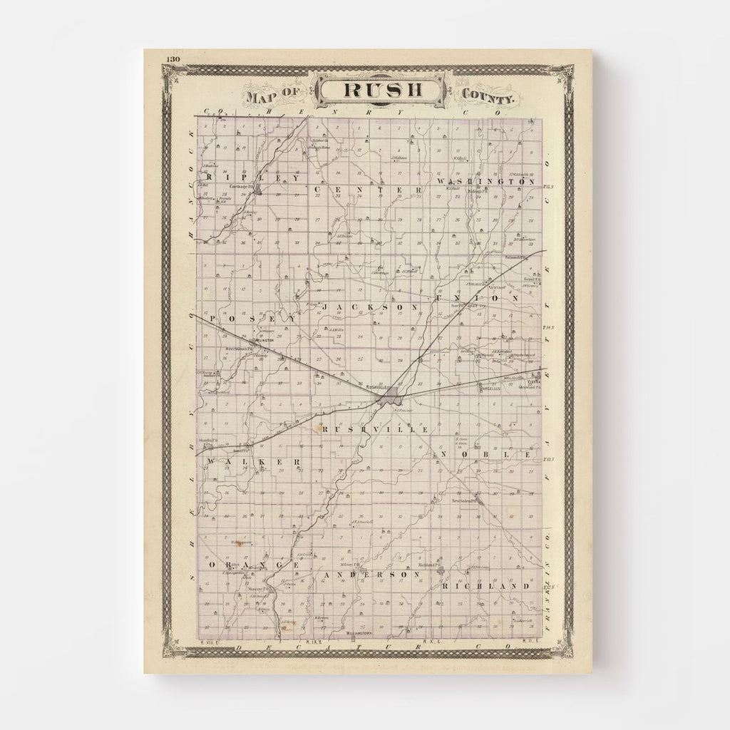 Vintage Map of Rush County, Indiana 1876