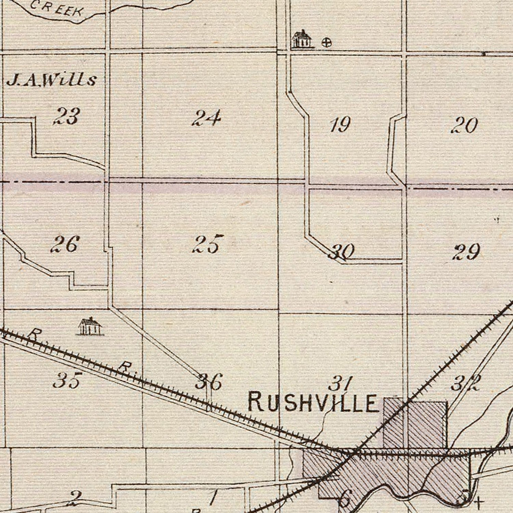 Vintage Map of Rush County, Indiana 1876