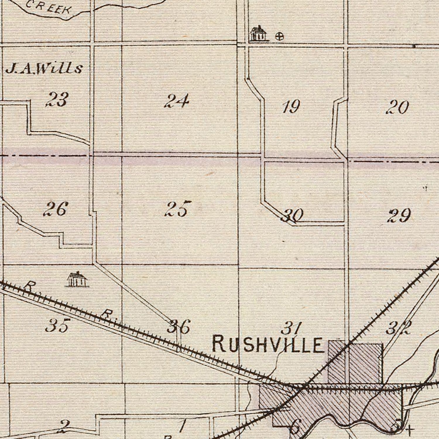 Vintage Map of Rush County, Indiana 1876