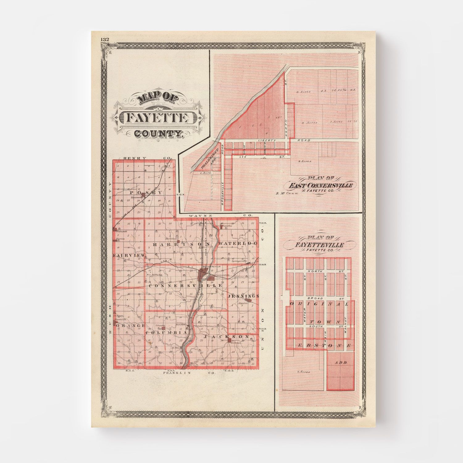 Vintage Map of Fayette County, Indiana 1876