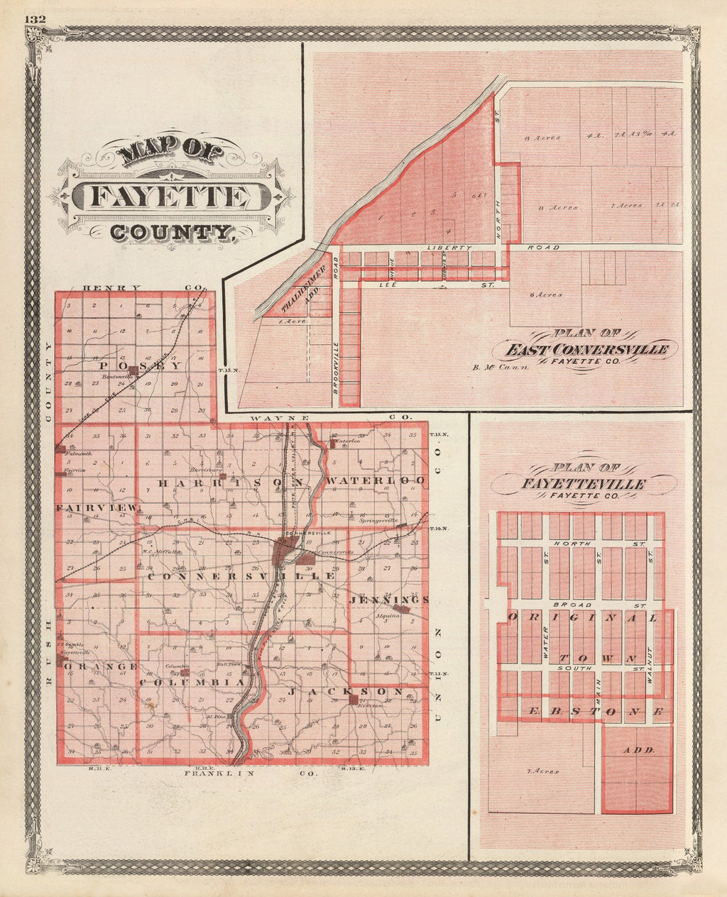 Vintage Map of Fayette County, Indiana 1876