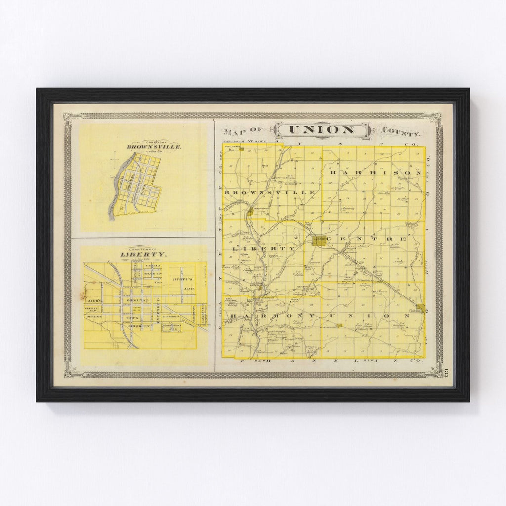 Vintage Map of Union County, Indiana 1876