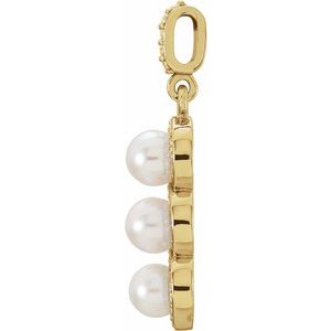 14K Yellow Gold Cultured White Freshwater Pearl & 1/5 CTW Natural Diamond Halo-Style Pendant