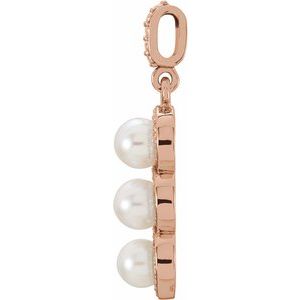 14K Rose Gold Cultured White Freshwater Pearl & 1/5 CTW Natural Diamond Halo-Style Pendant