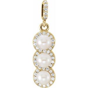 14K Yellow Gold Cultured White Freshwater Pearl & 1/5 CTW Natural Diamond Halo-Style Pendant