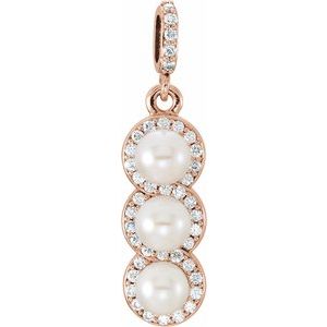 14K Rose Gold Cultured White Freshwater Pearl & 1/5 CTW Natural Diamond Halo-Style Pendant