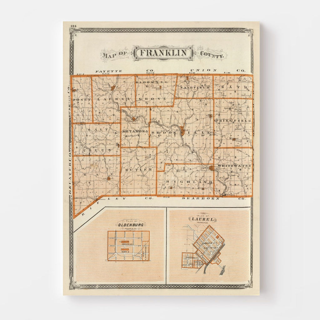 Vintage Map of Franklin County, Indiana 1876
