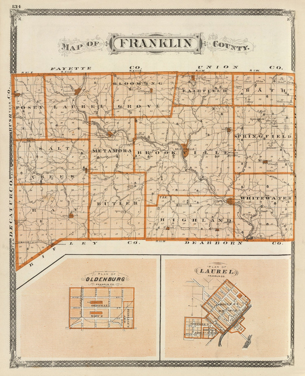 Vintage Map of Franklin County, Indiana 1876