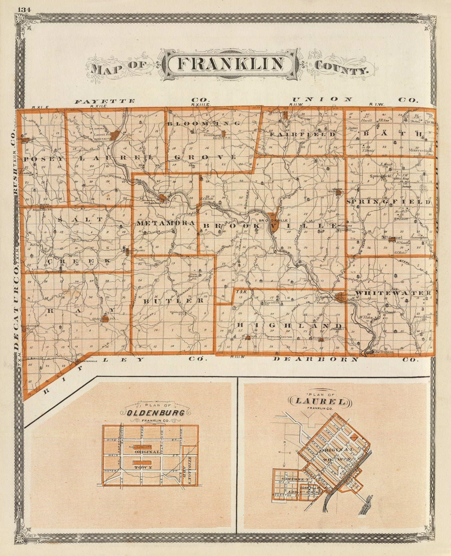 Vintage Map of Franklin County, Indiana 1876