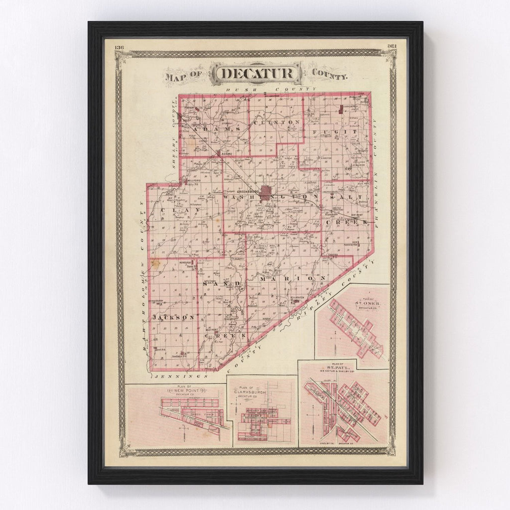 Vintage Map of Decatur County, Indiana 1876