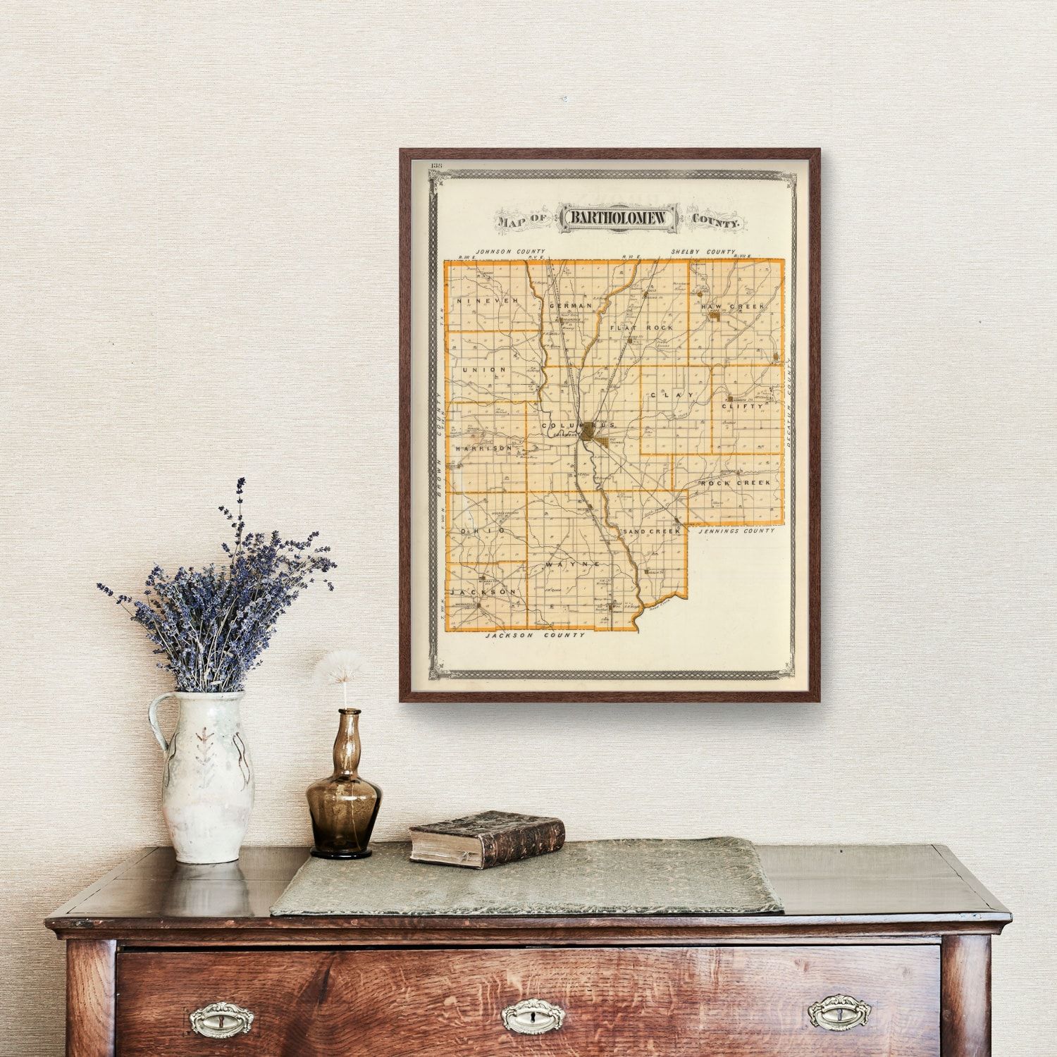 Vintage Map of Bartholomew County, Indiana 1876