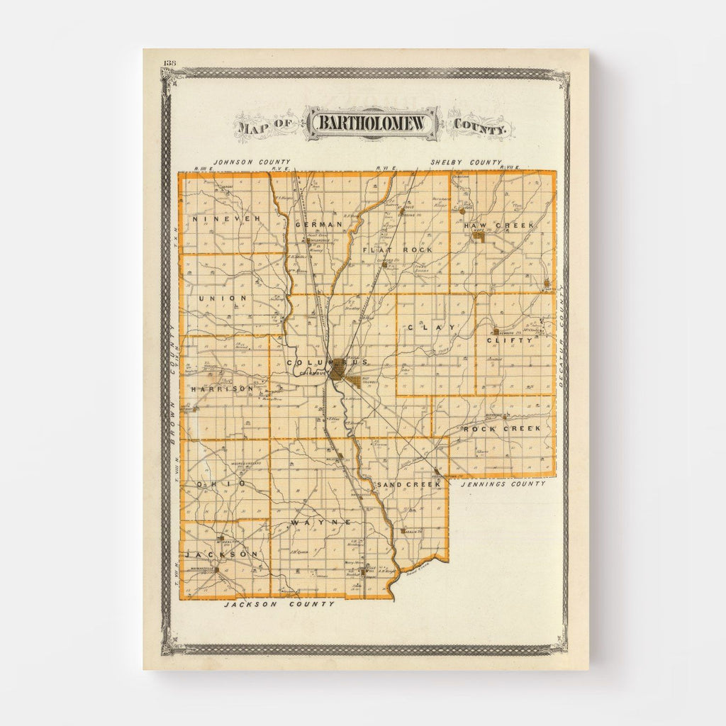 Vintage Map of Bartholomew County, Indiana 1876