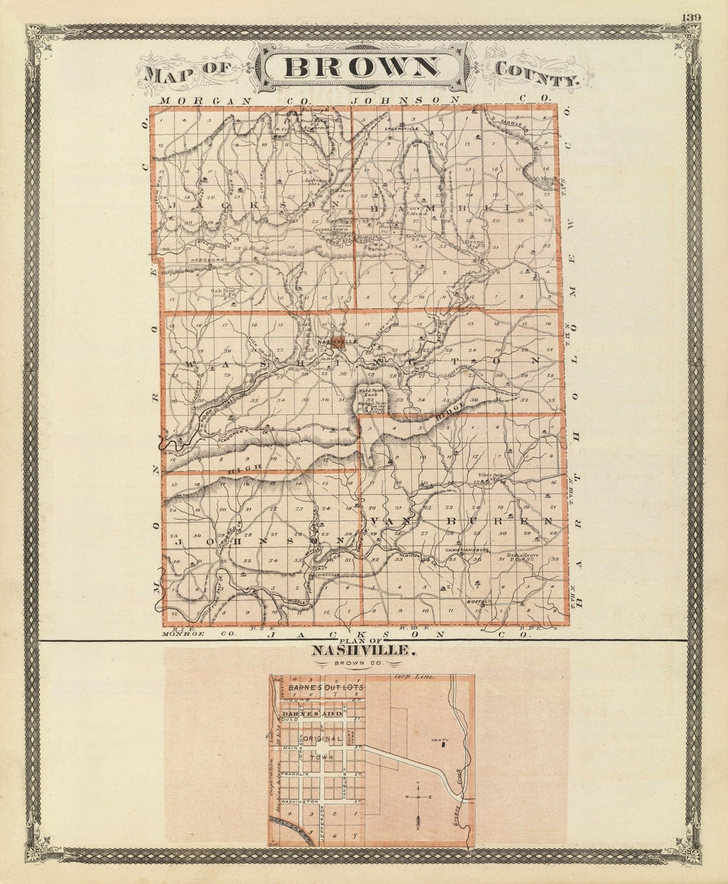 Vintage Map of Brown County, Indiana 1876