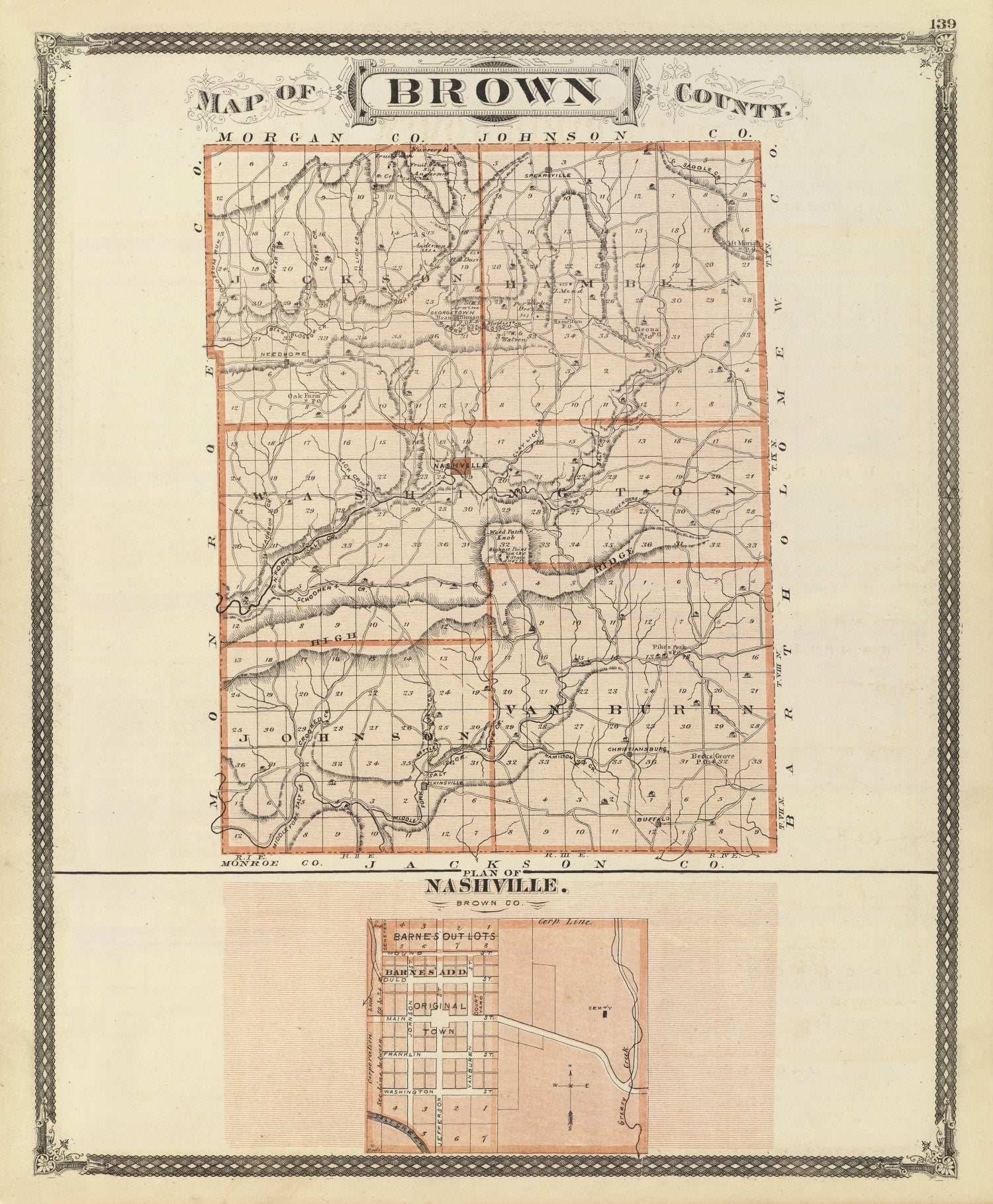 Vintage Map of Brown County, Indiana 1876