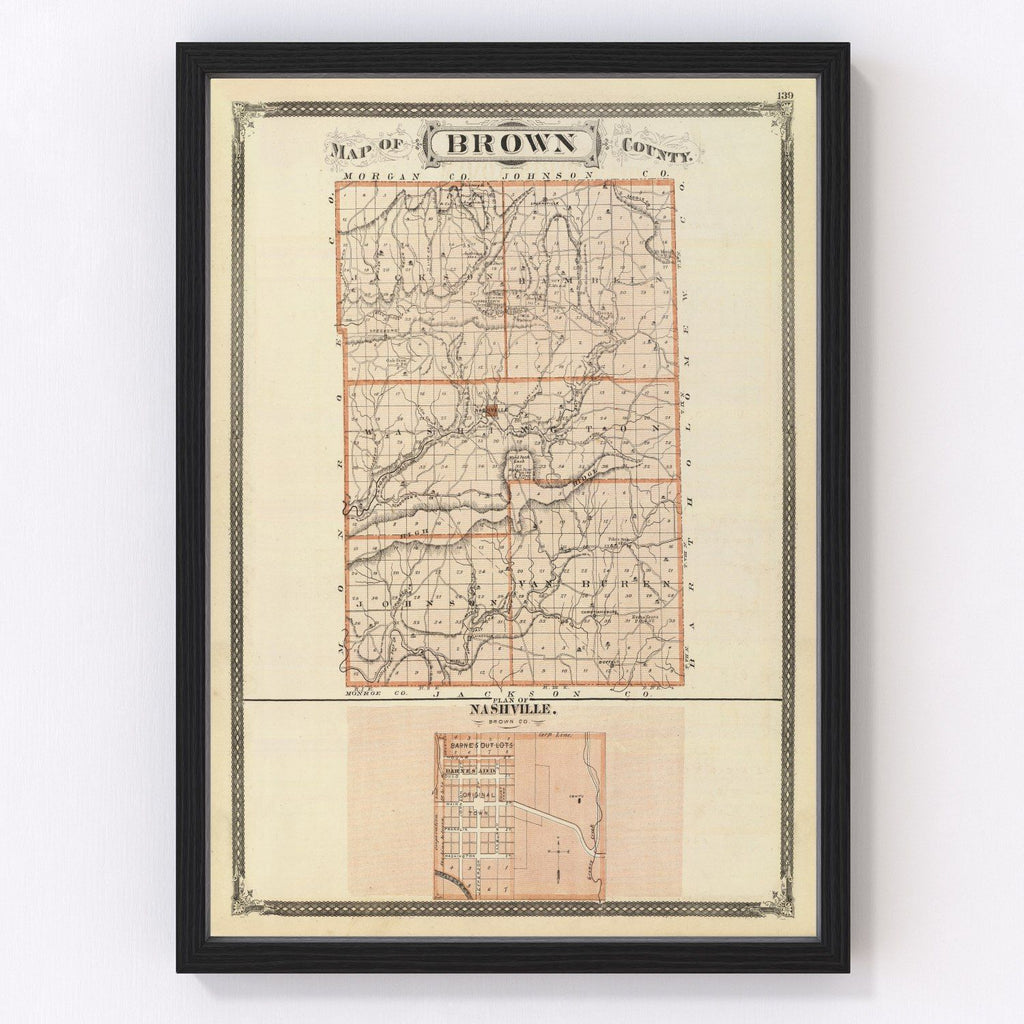 Vintage Map of Brown County, Indiana 1876