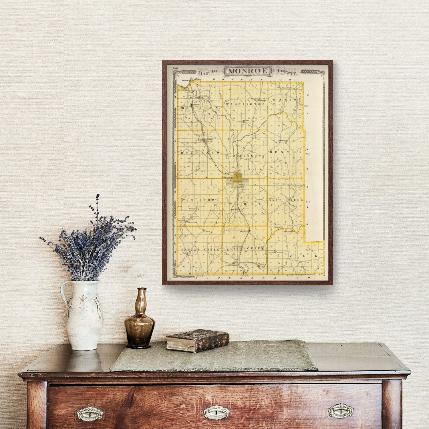 Vintage Map of Monroe County, Indiana 1876