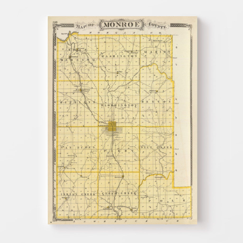 Vintage Map of Monroe County, Indiana 1876