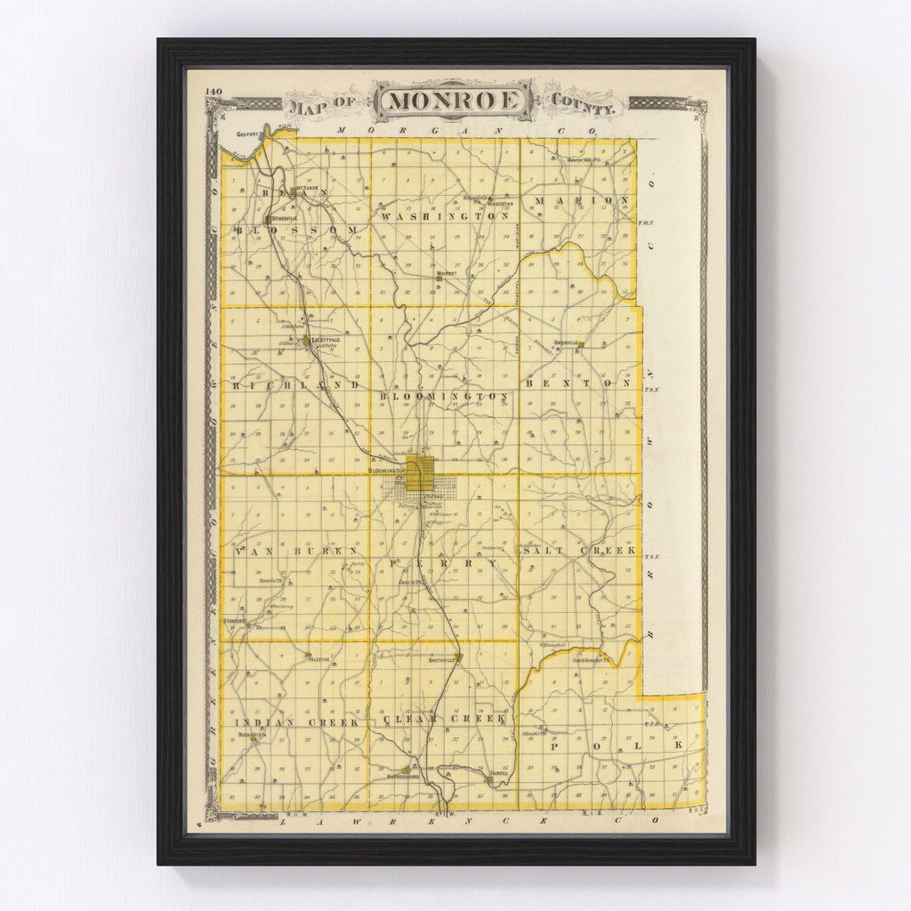 Vintage Map of Monroe County, Indiana 1876