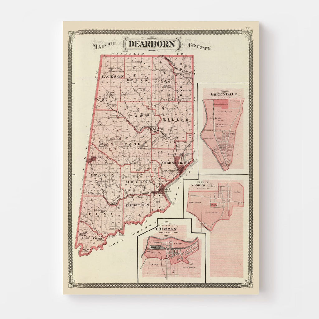 Vintage Map of Dearborn County, Indiana 1876