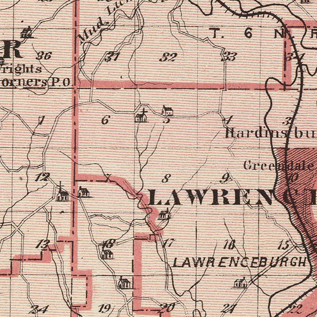 Vintage Map of Dearborn County, Indiana 1876