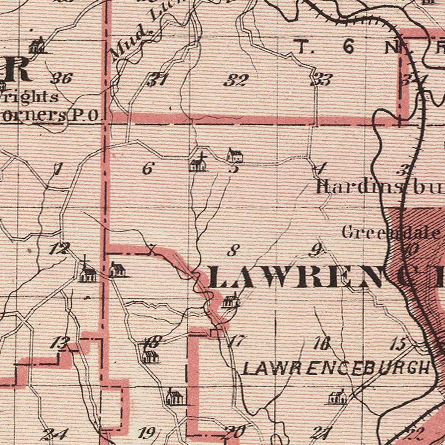 Vintage Map of Dearborn County, Indiana 1876