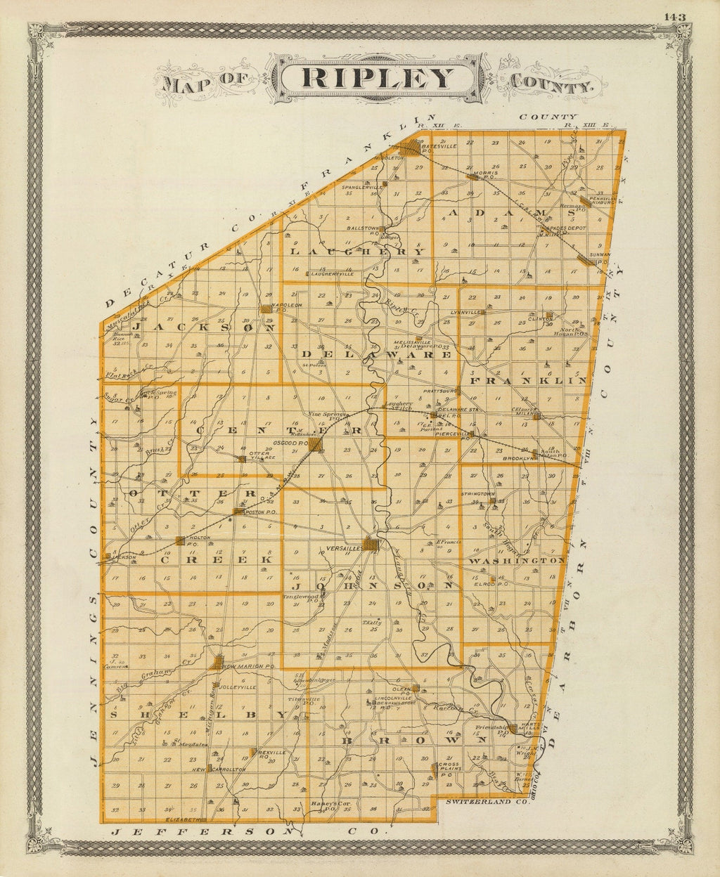 Vintage Map of Ripley County, Indiana 1876