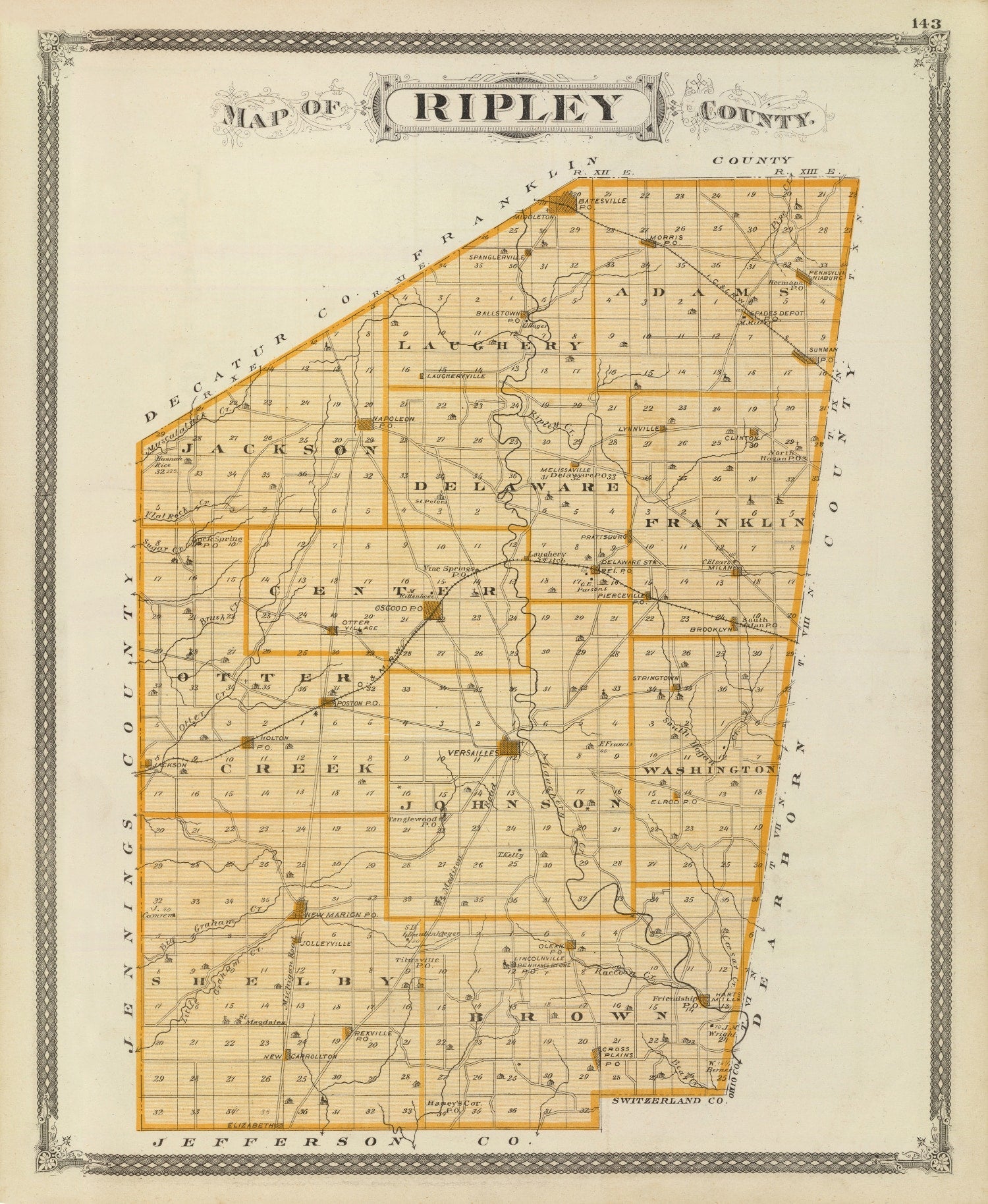 Vintage Map of Ripley County, Indiana 1876