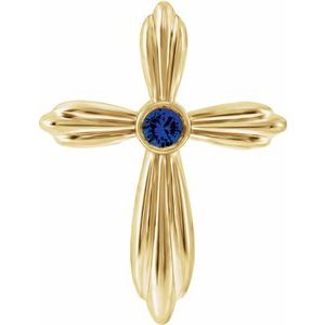14K Yellow Gold Natural Blue Sapphire Cross Pendant