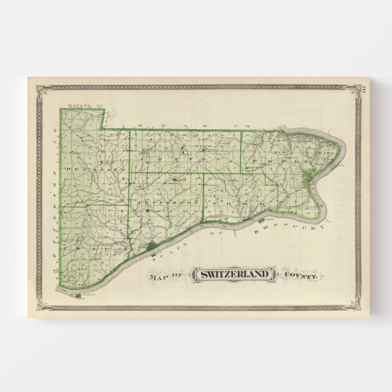Vintage Map of Switzerland County, Indiana 1876