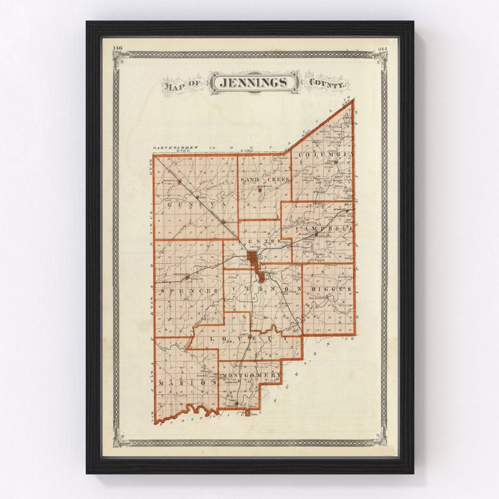Vintage Map of Jennings County, Indiana 1876