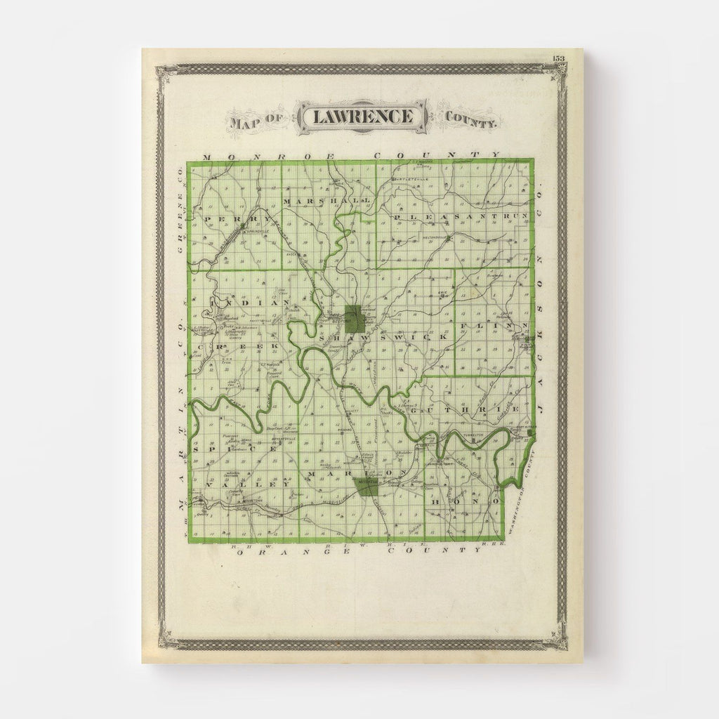 Vintage Map of Lawrence County, Indiana 1876