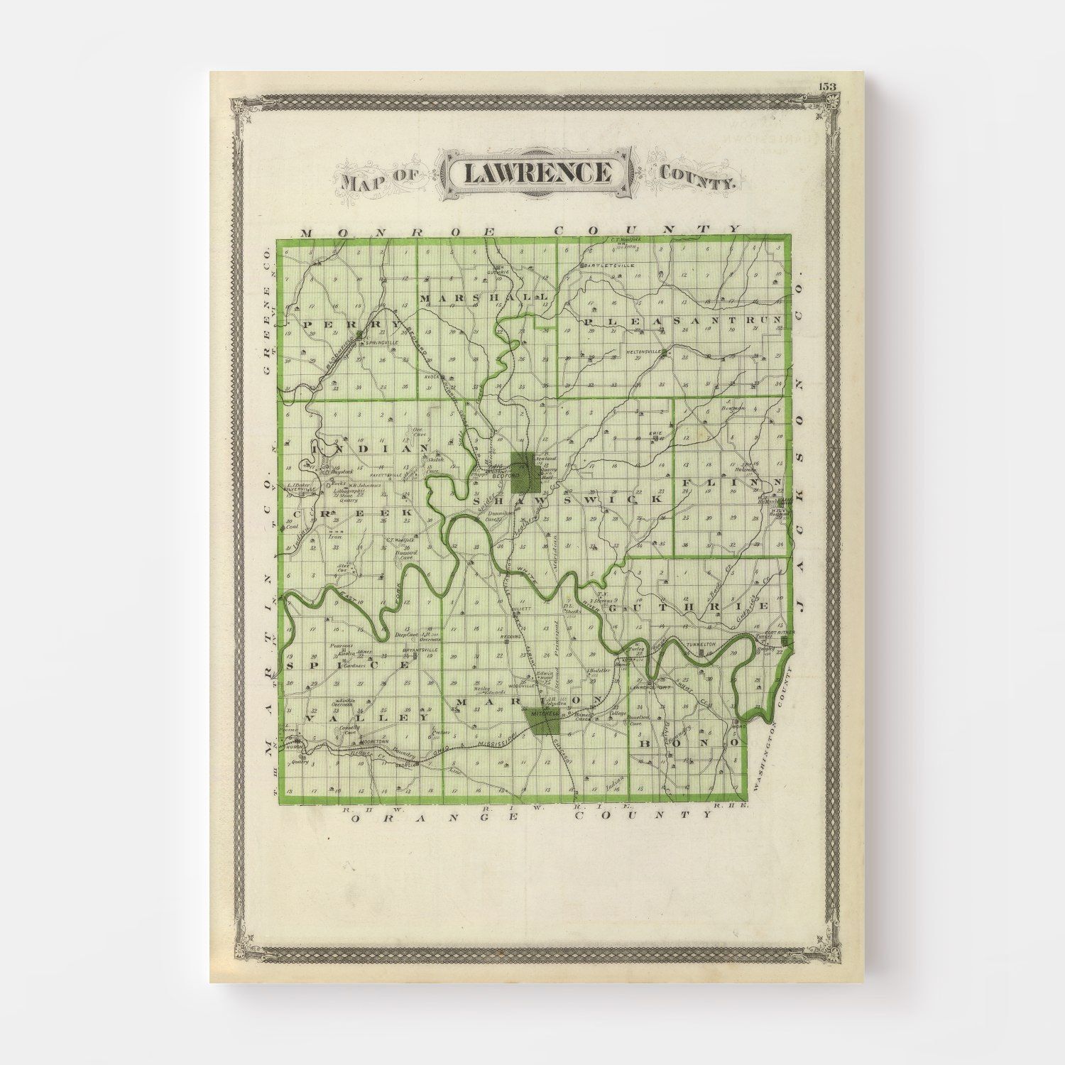 Vintage Map of Lawrence County, Indiana 1876