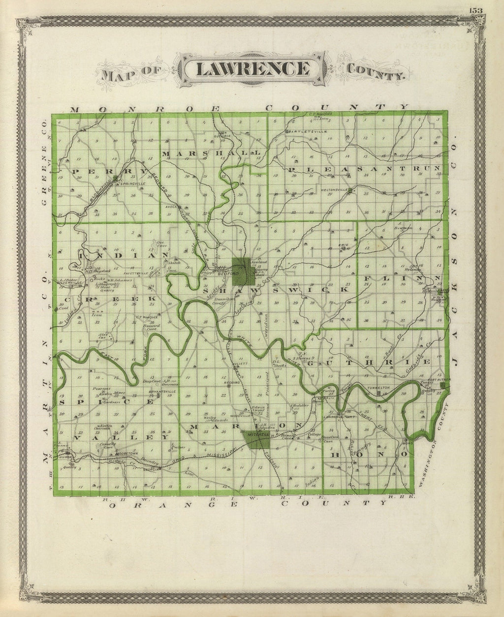Vintage Map of Lawrence County, Indiana 1876