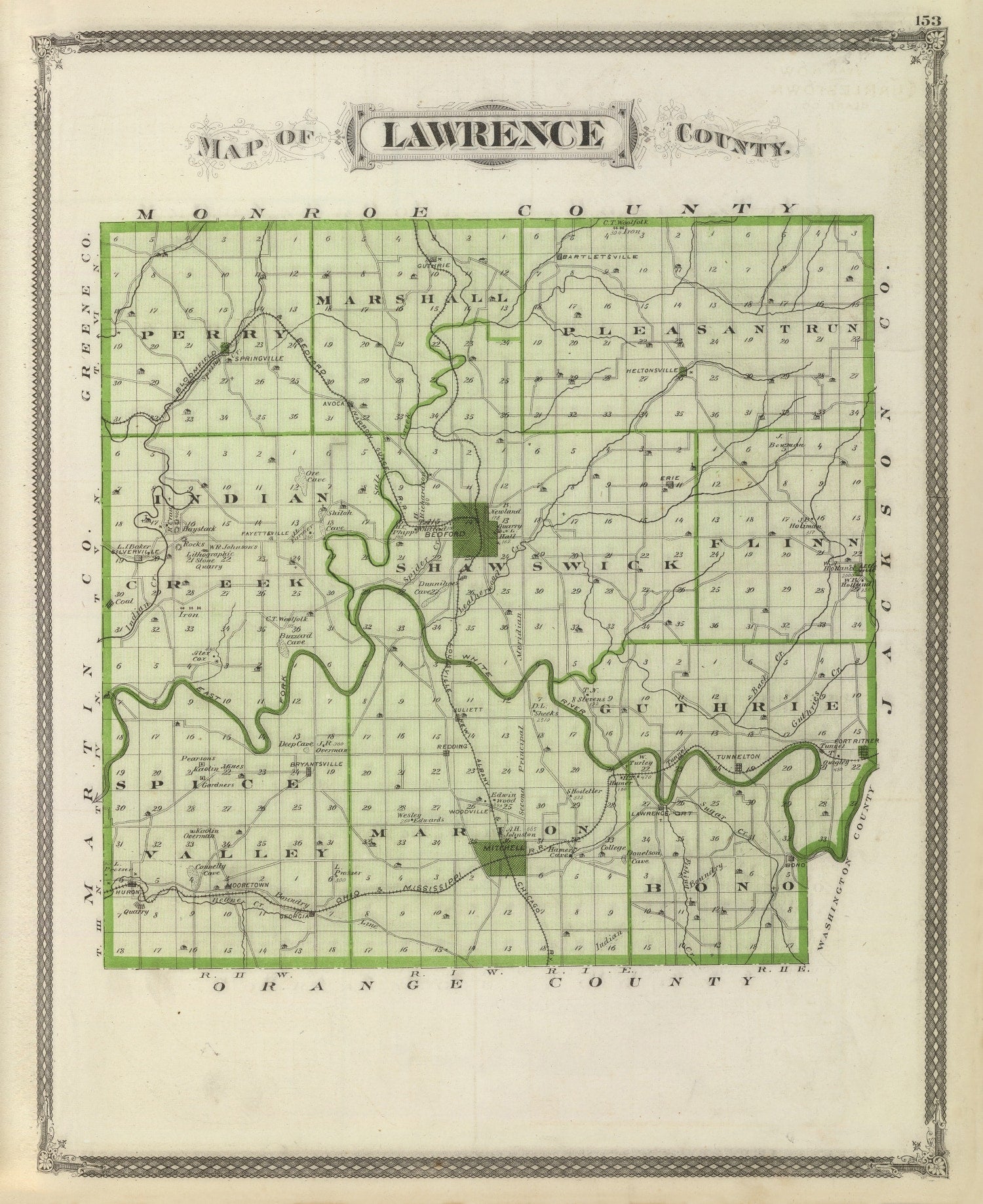 Vintage Map of Lawrence County, Indiana 1876