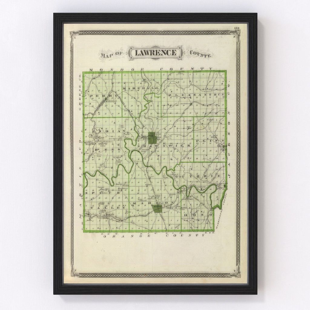 Vintage Map of Lawrence County, Indiana 1876