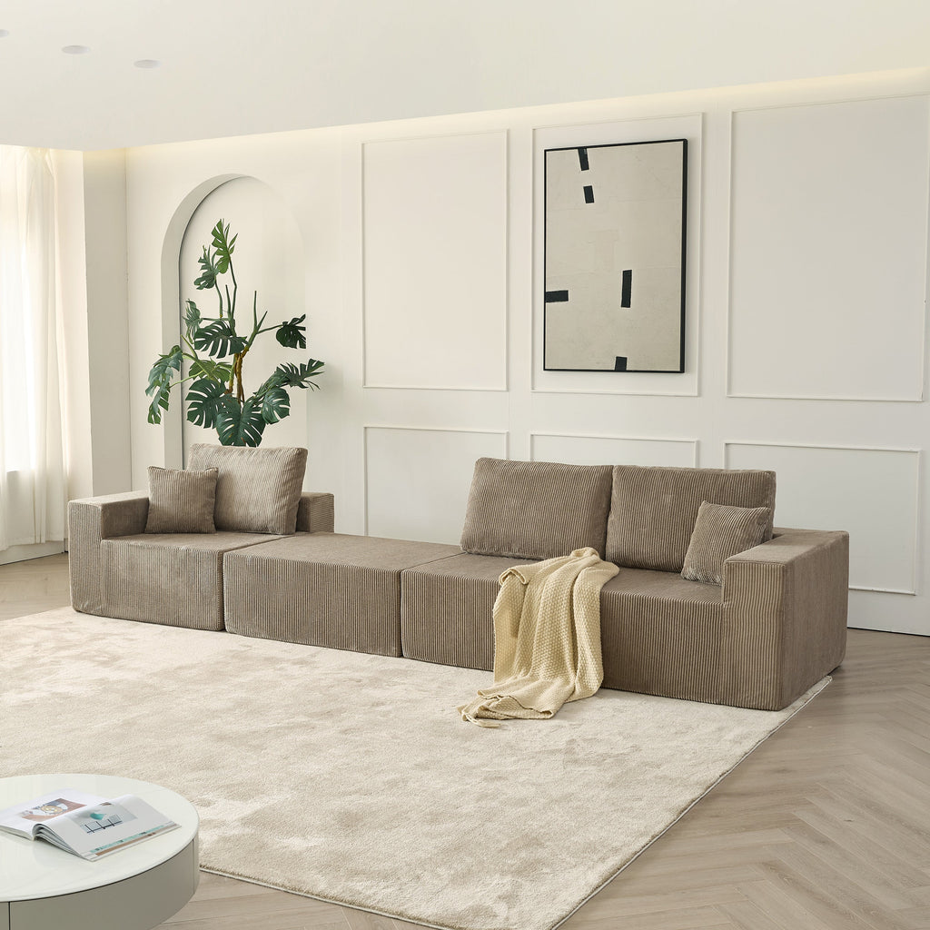 110' Cloud Modular Sectional Sofa,Boneless Couch, No Assembly, 3 seater with Ottoman & 2 Pillows, Perfect for Living Rooms and Bedrooms  grey