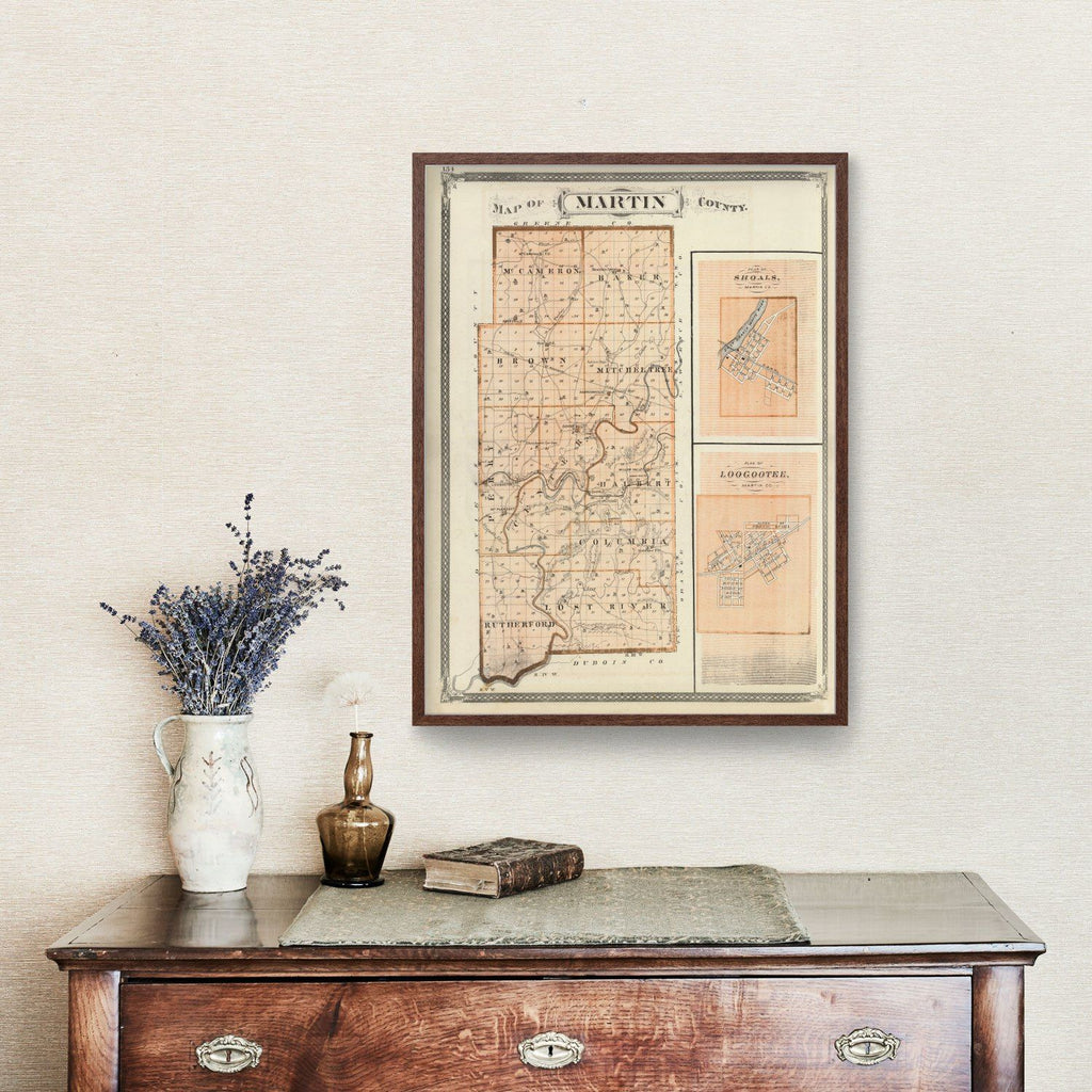 Vintage Map of Martin County, Indiana 1876