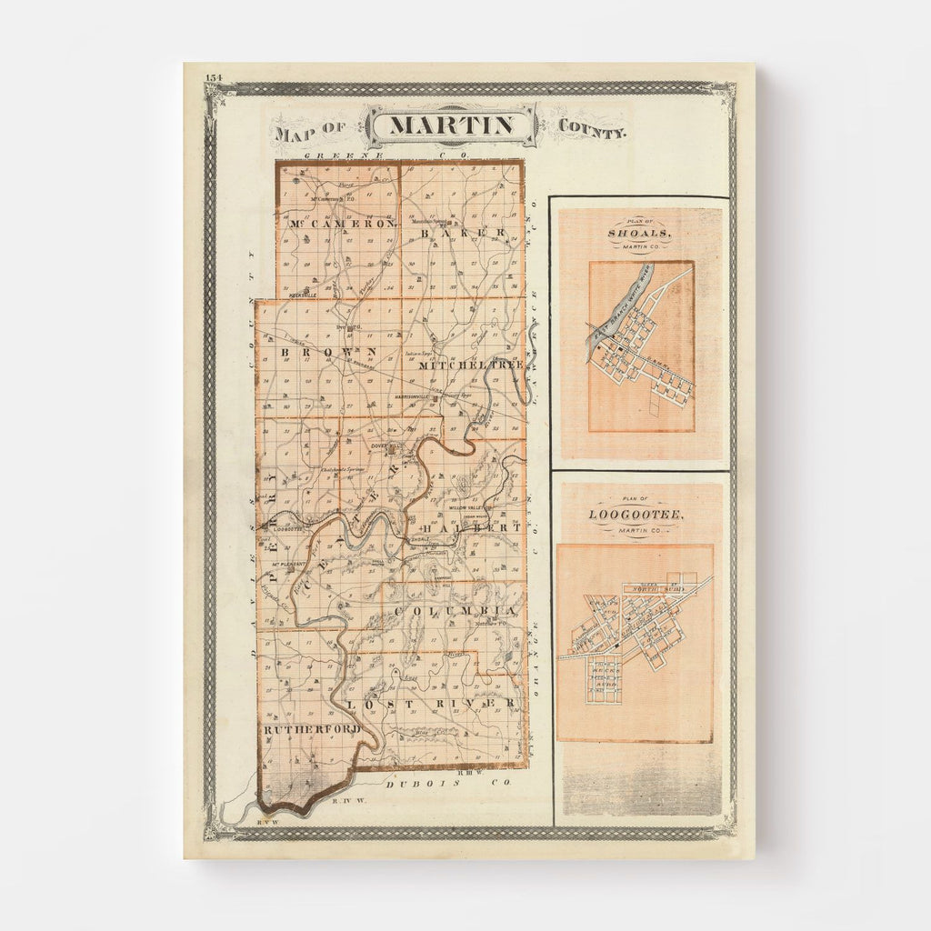 Vintage Map of Martin County, Indiana 1876